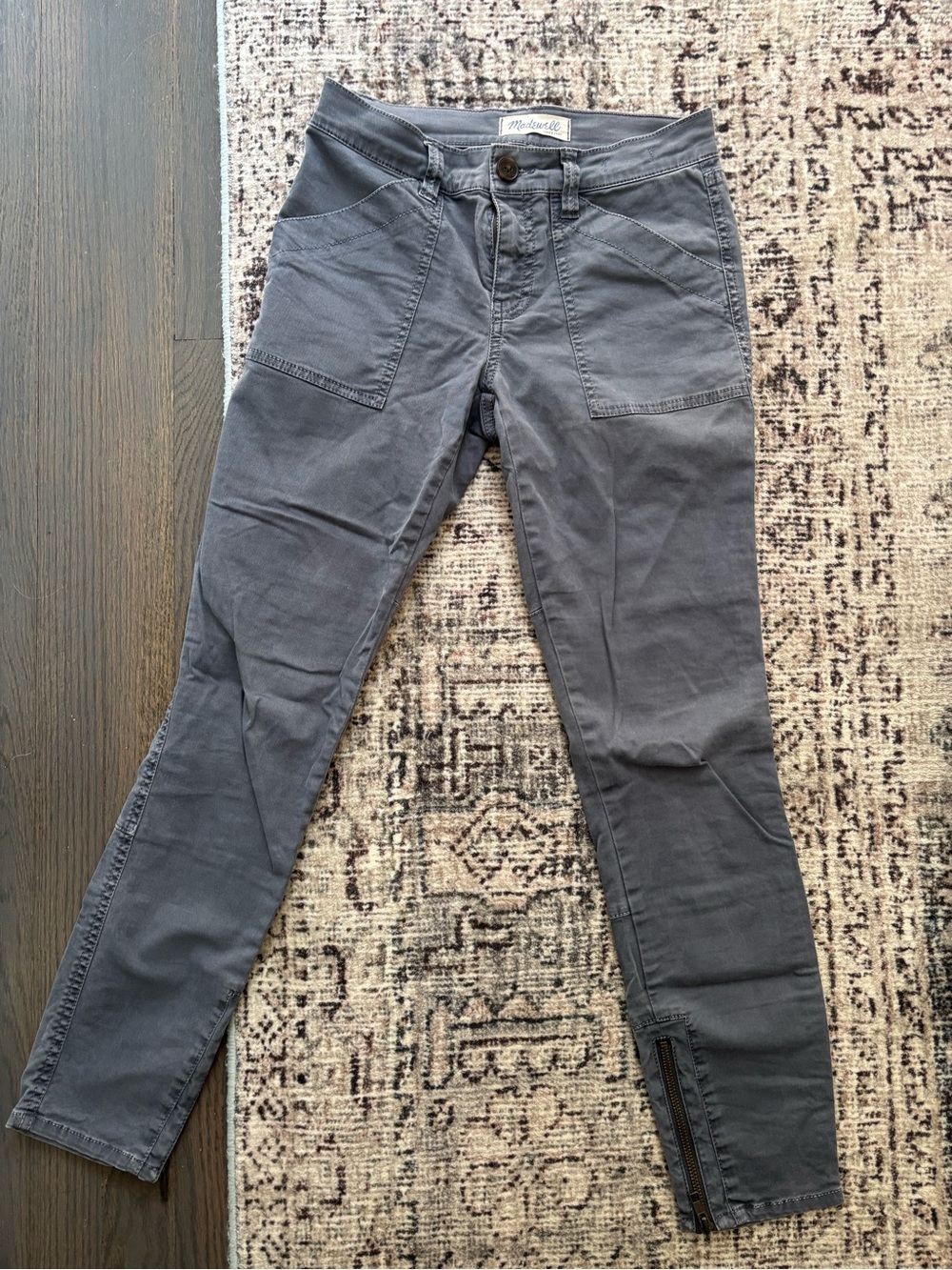 Madewell Slate Gray Skinny Utility Jeans with Ankle Zips